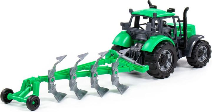 Actual product image Polesie Cavallino tractor with green plough, scale 1:32
