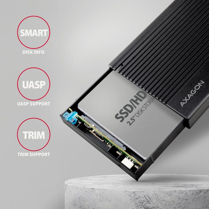 Immagine prodotto Axagon EE25-GTR Custodia per disco rigido esterno USB-C 3.2 Gen 2 - SATA 6G, 2,5", ondulato - nero (2.5")