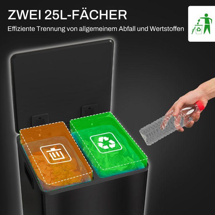 Produktbild Swisshandel24 Mülleimer 2 x 25L Treteimer mit Deckel, Fusspedal, Inneneimer, Edelstahl (50 l)