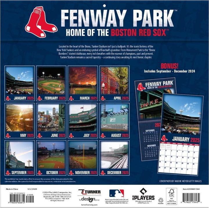 Actual product image MLB - Boston Red Sox. Fenway Park - 30.5 x 30.5 cm stadium wall calendar 2025 (30.5 x 30.5 cm, French, Italian, Spanish, German, English)