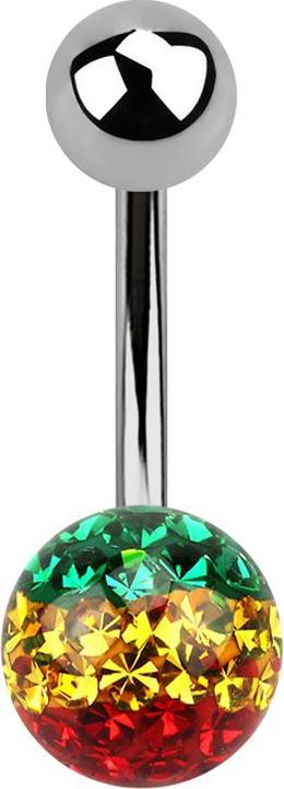 Produktbild Star Piercing Banane silber mit Kugel und Kristall Kugel Rasta Epoxy Schutzschicht (ohne Messing, Titan G23)