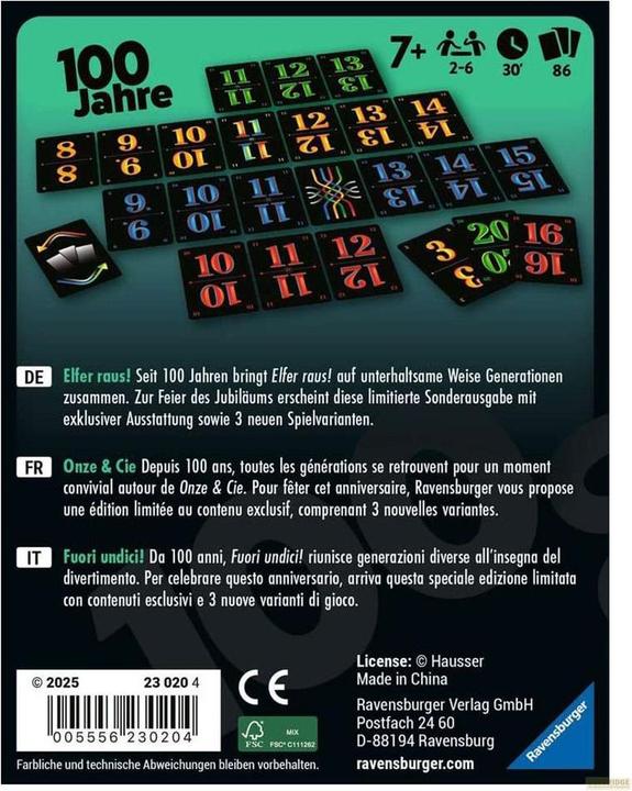 Actual product image Ravensburger 23020 - Elfer raus! 100 years anniversary edition - card game, from 7 years, game for (German, Italian, French)