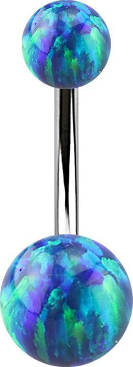 Star Piercing Banane silber mit zwei Kugeln Opal blau (Chirurgenstahl 316L)