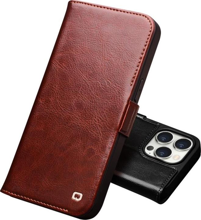 Image du produit QiAlino Fourre Samsung Flip cuir véritable avec fermeture magnétique foncé (Apple iPhone 15 Pro)