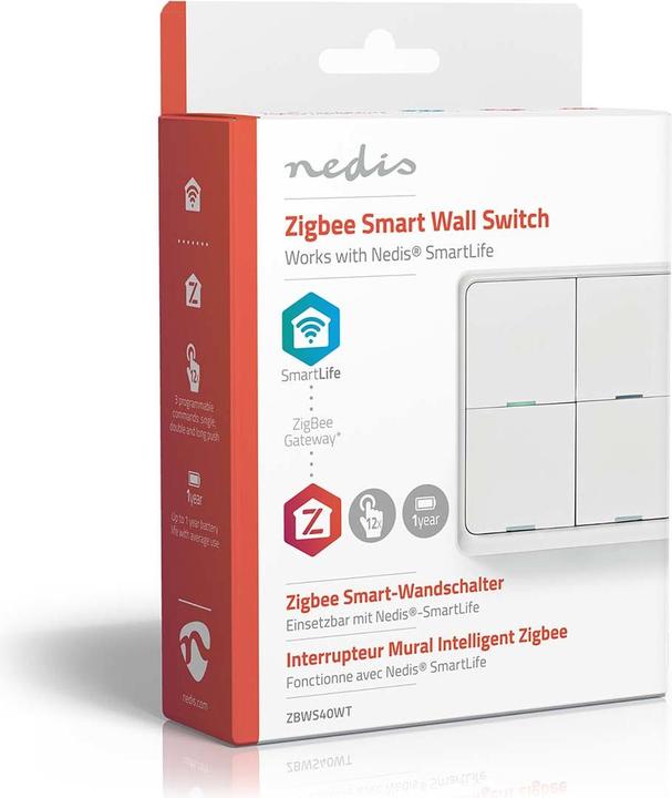 Immagine prodotto Nedis ZBWS40WT Interruttore a parete WiFi Smartlife, bianco