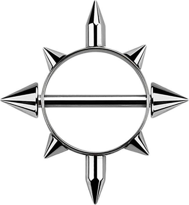 Actual product image Star Piercing Round shield silver with cones (Surgical steel 316L)