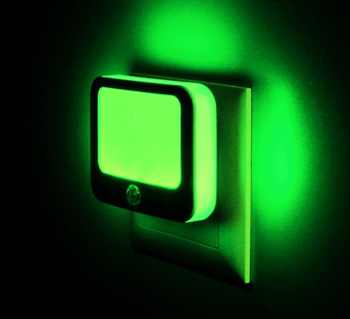 Produktbild Steffen Nachtlicht LED grün, Gehäuse weiss, Dämmerungssenssensor