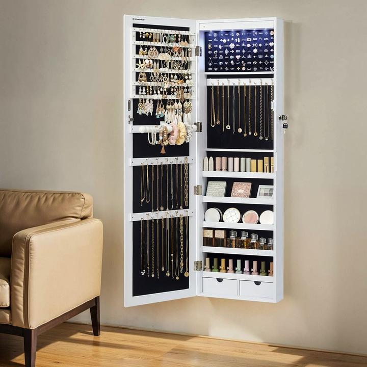 Produktbild Songmics Schmuckschrank weiss ohne Fachböden mit Beleuchtung