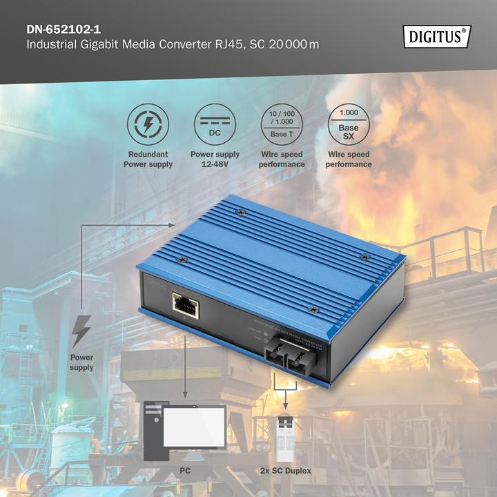 Immagine prodotto Digitus Industrial Gigabit Media Converter RJ45, SC 20 km