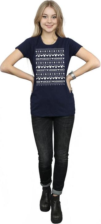 Actual product image Disney Womens/Ladies Mickey And Minnie Christmas Fair Isle Cotton T-Shirt (M)