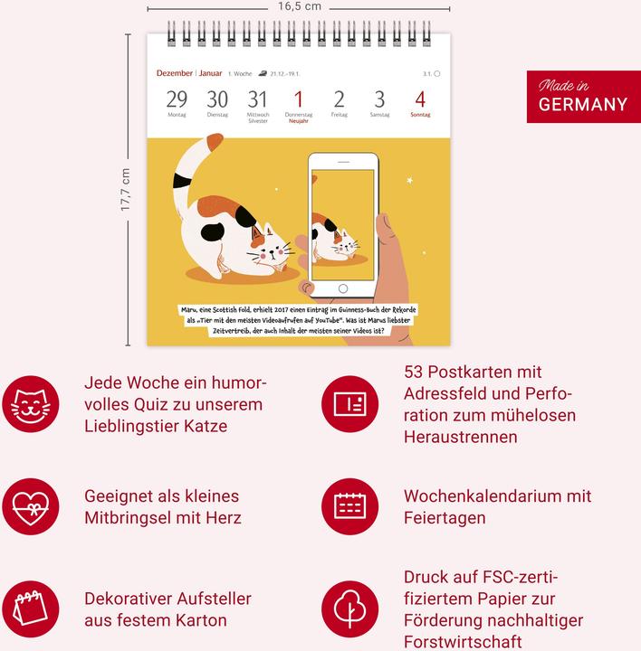 Produktbild Harenberg Unnützes-Wissen-Quiz Katzen Premium-Postkartenkalender - Kalender mit 53 Rätselkarten (Deutsch)