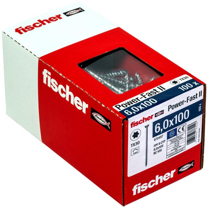 Actual product image Fischer Wood screws TORX 6.0x100, white galvanized, 100 pcs. (100 Screws per piece)