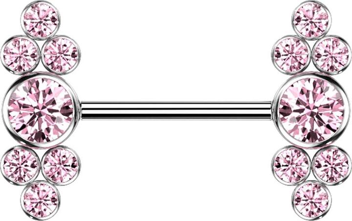 Actual product image Star Piercing Barbell Innengewinde silber sieben Kristalle pink (without brass, Titanium G23)