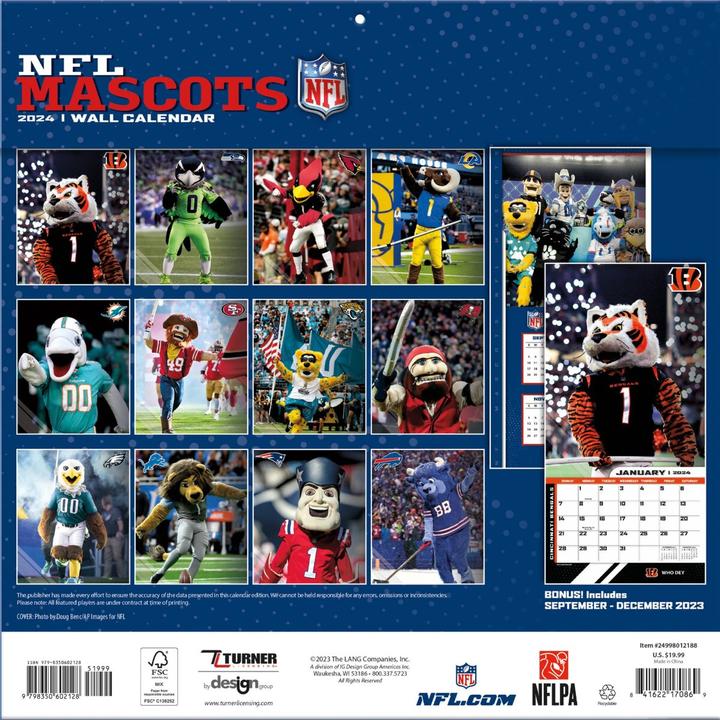 Actual product image NFL - NFL Maskottchen - 30,5 x 30,5 cm Wall Calendar 2024 (English, German, French, Italian, Spanish)