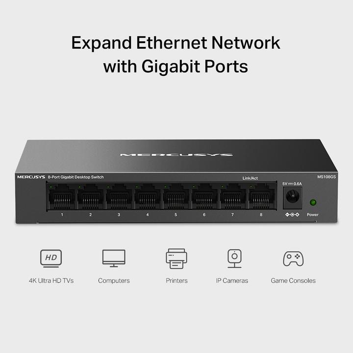 Produktbild Mercusys Switch Ms108gs Desktop 8 Port Gigabit (8 Ports)