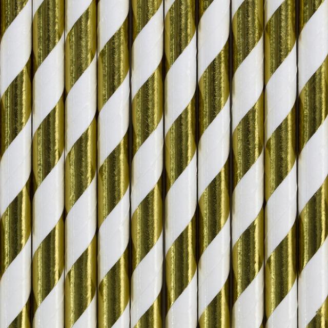 Productafbeelding Partydeco Gestreepte Rietjes Goud (10 x)