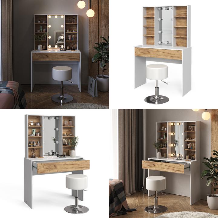 Actual product image Vicco Alexa with stool and lighting (93 x 40 x 147 cm)