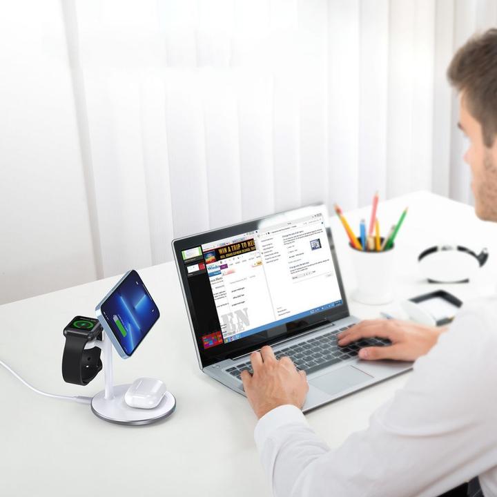 Immagine prodotto Choetech Caricabatterie wireless con supporto 3in1 (nero) (15 W)