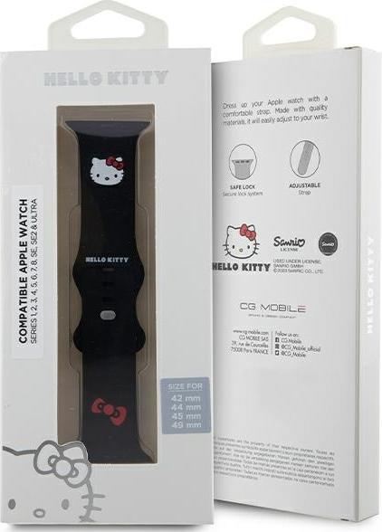 Produktbild Hello Kitty Pasek HKAWLSCHBLK Apple Watch 42/44/45/49mm czarny/black strap Silicone Kitty Head (TPU)