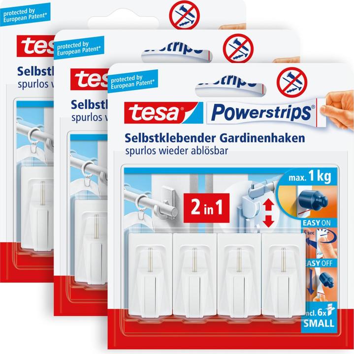 Produktbild tesa 3x Powerstrips Gardinenhaken 12 Haken