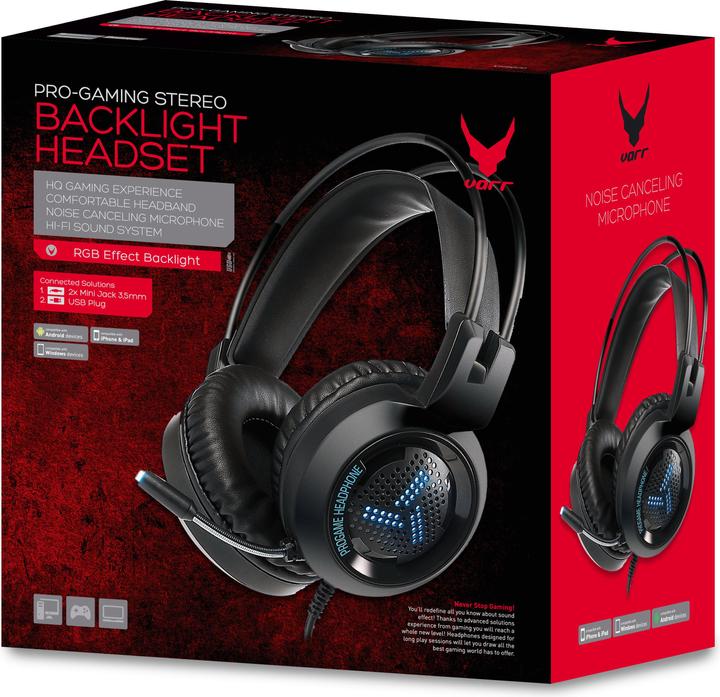 Produktbild Varr Pro Gaming Headset, Microphone Boom, Noise Cancelling, 15mW speakers,., Integrated cable (Kabelgebunden)
