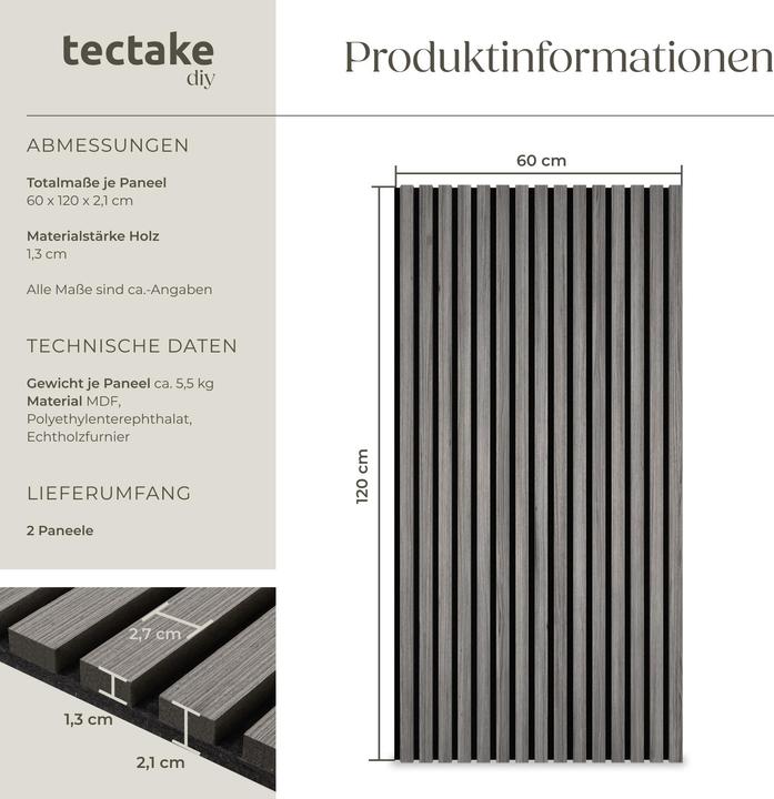 Image du produit tectake Lot de panneaux acoustiques Sonic Wall aspect bois (2 pcs)