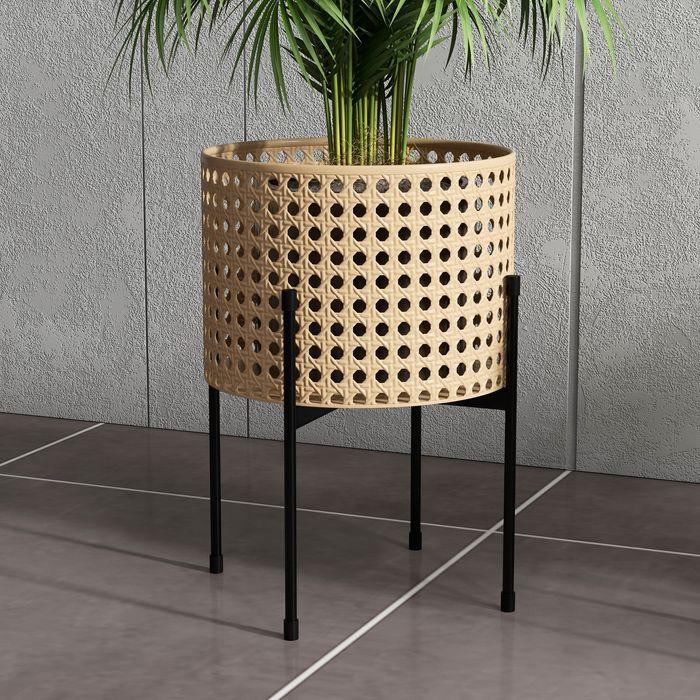 Actual product image Swisshandel24 Set of 3 plant stands Flower stand with rattan look Plant stool Flower stool for indoor and outdoor