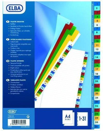 Actual product image Elba Mylar cardboard files, A-Z, without "ST"-"SCH", 20-part DIN A4, dimensions: (W)210 x (H)297 mm