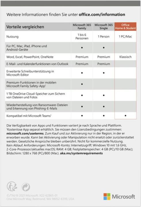 Image du produit Microsoft Office Home & Student 2021 - Licence - 1 PC/Mac - téléchargement - ESD - National Retail - Win (1 Utilisateur, Illimité)