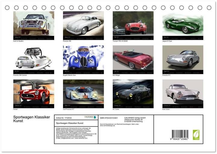 Actual product image Sportwagen Klassiker Kunst (Tischkalender 2025 DIN A5 quer), Monatskalender (A5, German)