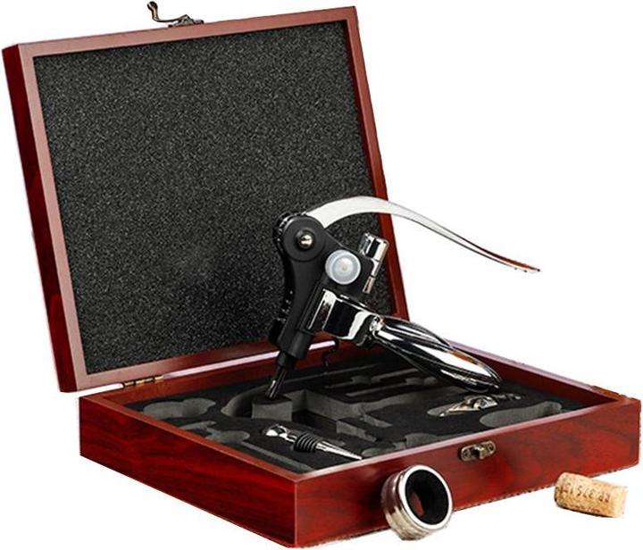 Immagine prodotto Childhome Set regalo vino in scatola di legno (Anello gocciolante, Chiusura per il vino, Versatore di vino, Termometro per vino)