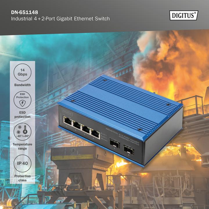 Produktbild Digitus Industrial 4+2 -Port Gigabit Ethernet Switch (6 Ports)