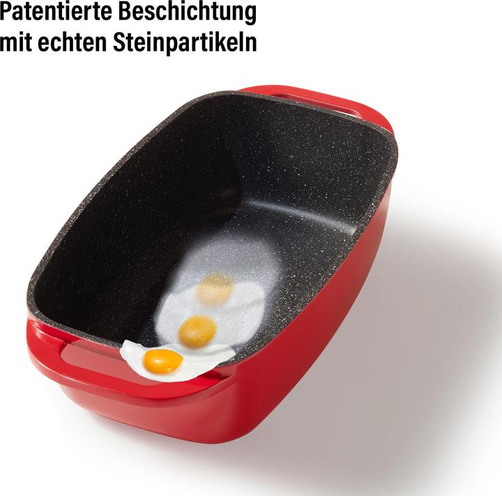Produktbild Stoneline Bräter 40 x 22 cm mit Deckel, Backofen und Induktion geeignet, Antihaftbeschichtung, rot (Bräter + Schmortopf, Aluminiumguss)
