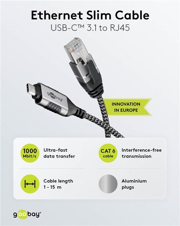 Produktbild Goobay Ethernet-Kabel USB-C 3.1 auf RJ45, Slim, 10 m (USB 3.1, RJ45 (1x))