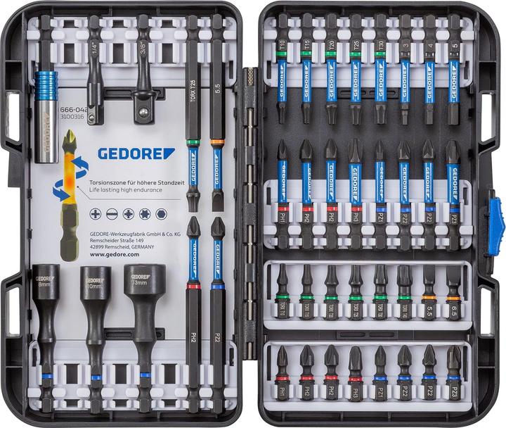 Actual product image Gedore 666-042 Torsion bit set SL+PR+PH+PZ+TX 42 pieces (1/4 inch)