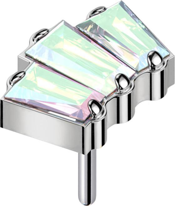 Star Piercing Threadless silber drei Baquette Kristalle multicolor (ohne Messing, Titan G23)