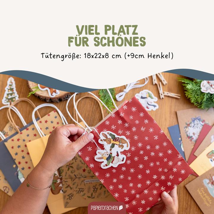 Produktbild Papierdrachen Henkeltütenset goldfoliert Wintertiere (Geschenktüte, 6 x)