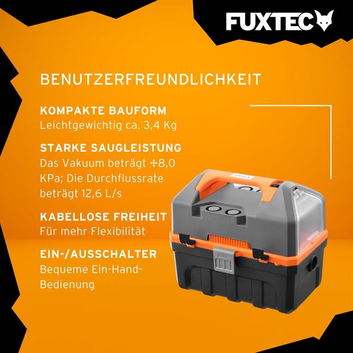 Immagine prodotto Fuxtec Aspirapolvere a batteria FX-E1VC2 senza batteria, senza caricabatterie (Aspirapolvere a umido e a secco)