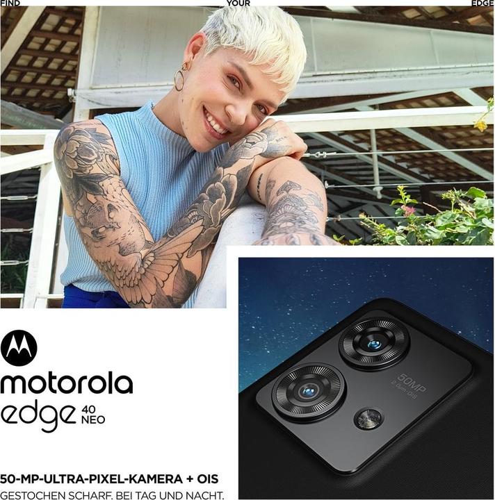 Produktbild Motorola Edge 40 Neo (256 GB, Black Beauty, 6.55", SIM + eSIM, 50 Mpx, 5G)