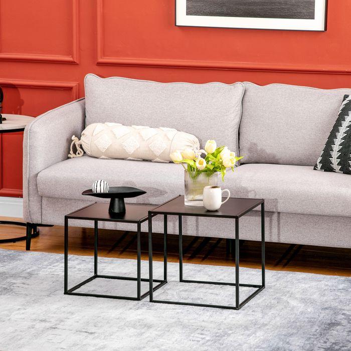Produktbild Swisshandel24 Beistelltisch, Couchtisch, Satztisch, 2er-Set, modernes Design, Stahlrahmen, schwarz, 40x40x40cm