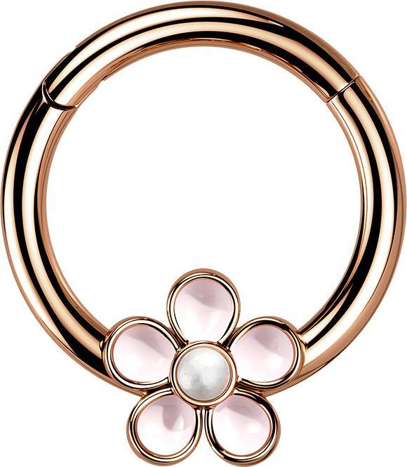 Produktbild Star Piercing Micro Segmentring klappbar rosegold emaille Blume (Chirurgenstahl 316L, ohne Messing)