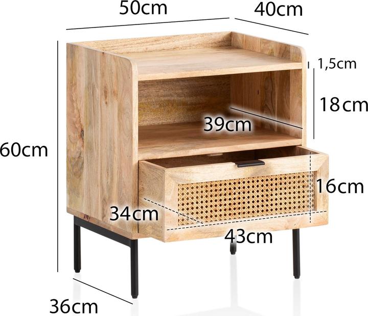 Produktbild FineBuy Nachtkonsole FB98149 Massivholz Braun (50 x 60 x 40 cm)