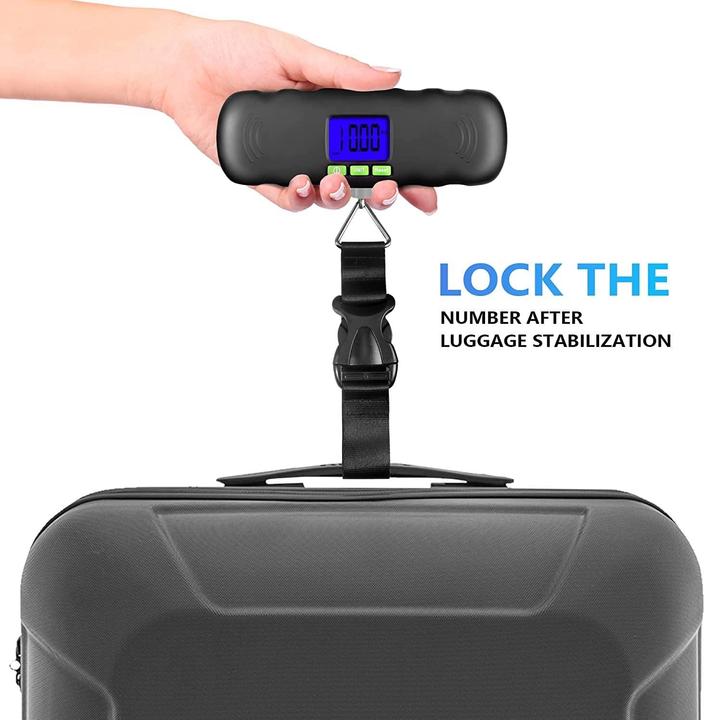 Immagine prodotto Swissdetector Bilancia digitale portatile per bagagli - LCD e retroilluminazione blu - 50kg (Documento & Portafoglio)