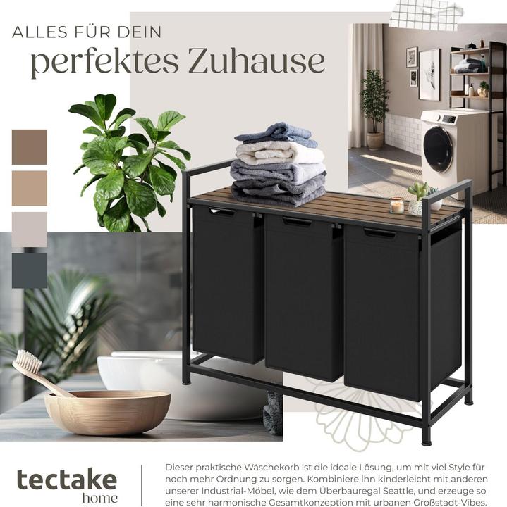 Actual product image tectake Dual Laundry Basket - 2 pull out compartments, wooden folding shelf & high capacity (38 l)