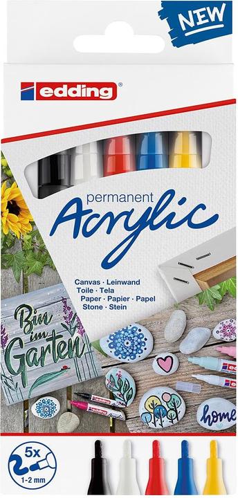 Image du produit Edding Acrylmarker (Jaune, Noir, Rouge, Bleu, Blanc, 2 mm, 5 x)