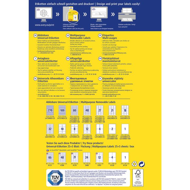 Actual product image Avery Universal labels