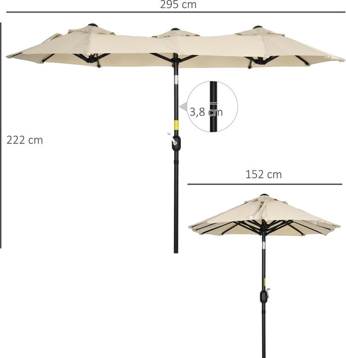 Produktbild Outsunny Doppelseitiger Sonnenschirm mit Winddach (1.47 m)