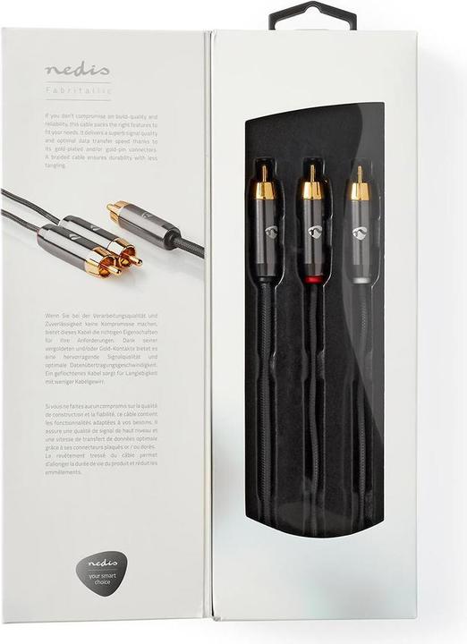 Produktbild Nedis Subwoofer Kabel | RCA | 2x RCA Stecker | Vergoldet | 3.00 m | rund | 4.5 mm | Grau / Gun Metal (3 m)