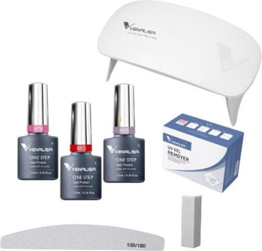 Image du produit Venalisa Kit de démarrage pour vernis en gel S (Rose bonbon, gris fuchsia, Red, Vernis à ongles effet gel)