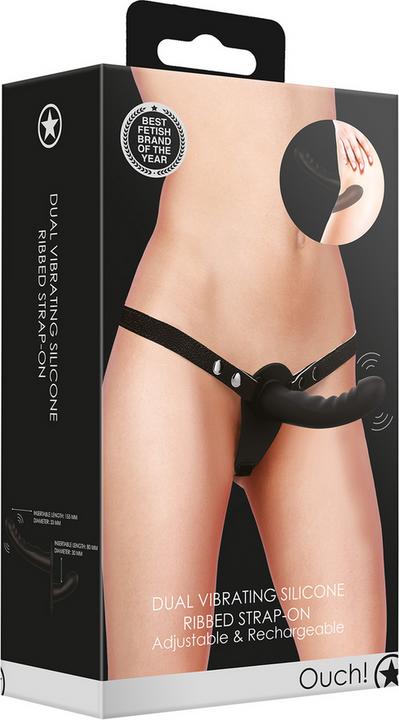 Ouch! Dual Vibrating Silicone Ribbed Strap-On Adjustable